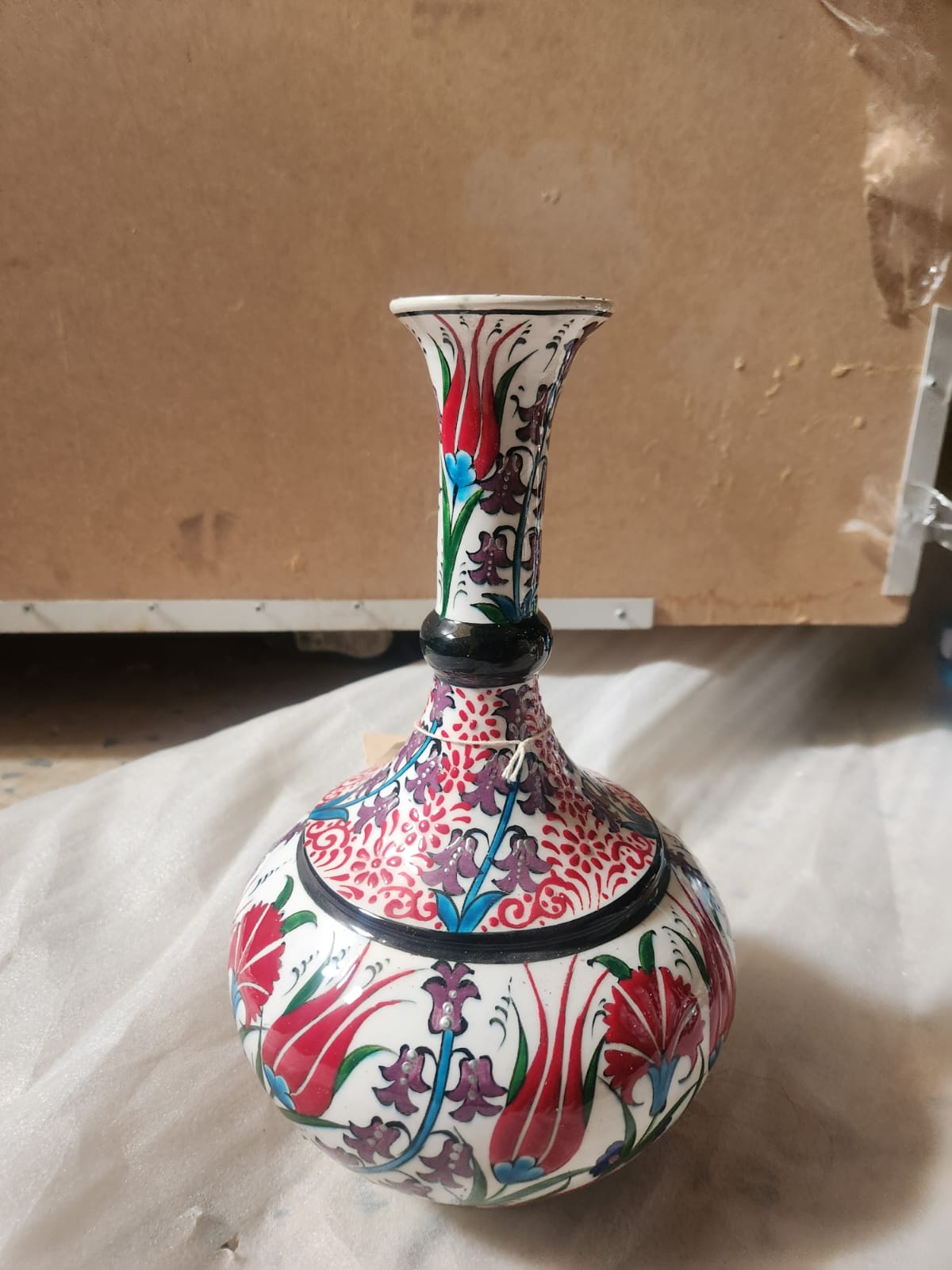 Polychrome ceramic Fluted neck vase